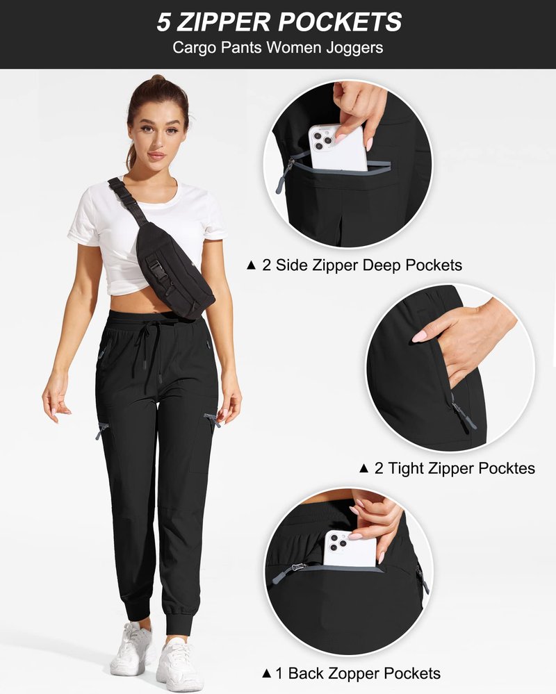 VILIGO Cargo Joggers for Women Travel Hiking Pants with Pockets Black M