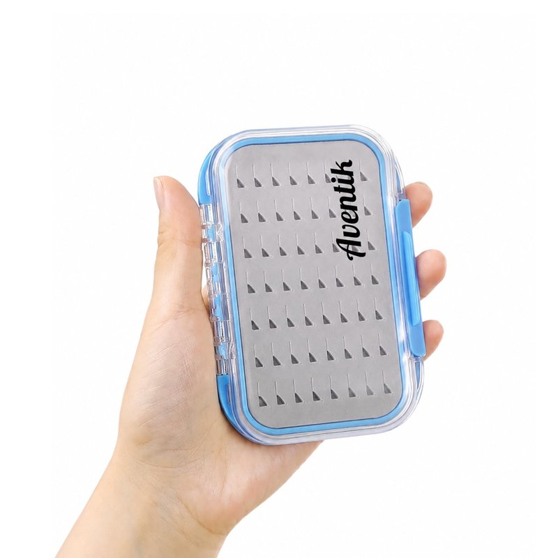 Aventik Waterproof Clear Fly Box Double Sides Floating Lightweight Fly Fishing Case Large Capacity Grip Foam Nymph Wet Dry Flies Lure Box(H18 Blue, SIZE A:4.24X3.04X1.36inch)
