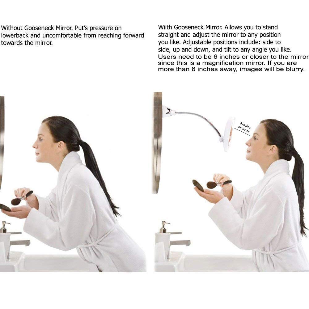 SunplusTrade Makeup Mirror with LED Lights and Magnification, Portable Cordless Design Suction Cup Mirror for Home and Travel with Flexible Gooseneck to Adjust to Any Position Easily