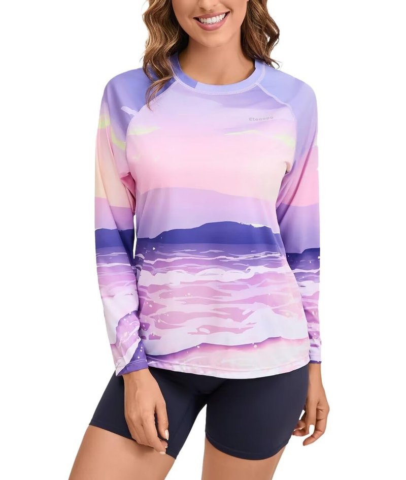 Women's Rash Guard UPF 50+ Quick Dry UV Protection Swim Shirt Long Sleeve SPF Sun Shirts for Women(Purple Ocean,L)