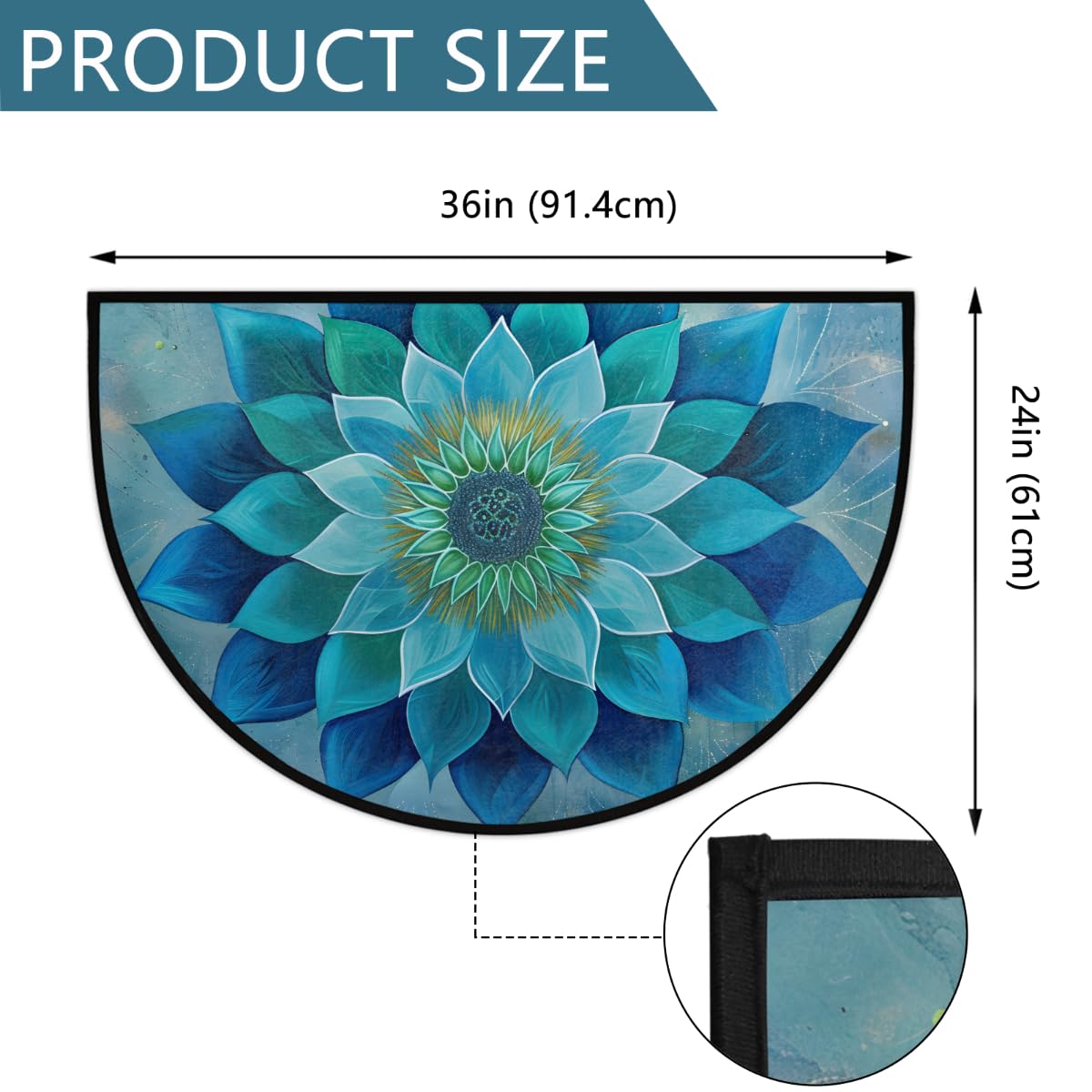 Daiachsy Teal Mandala Half Round Rug Half Moon Door Mat Half Circle Rugs
