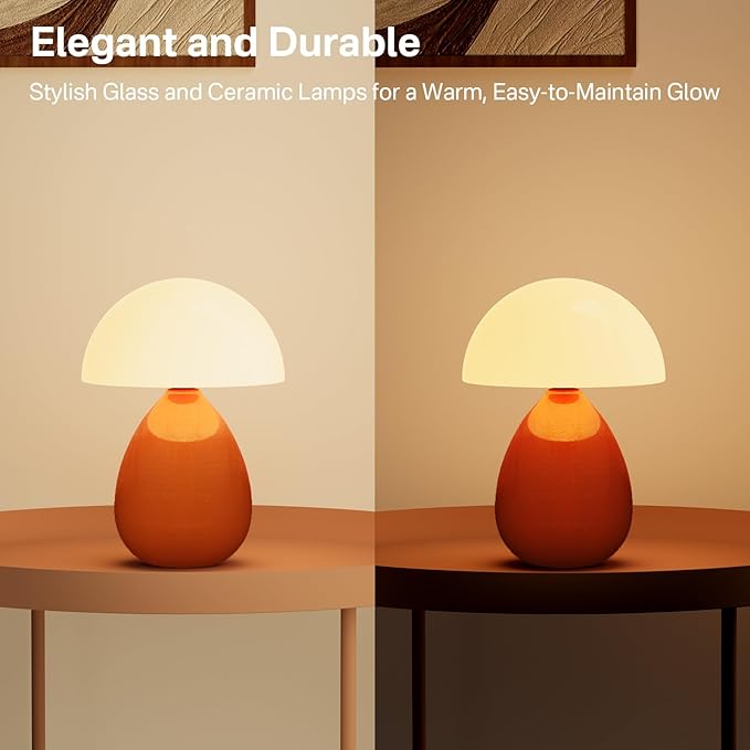 Mushroom Lamp Table Lamp for Bedroom,Desk Lamp Bedside Small Lamps for Living Room Night Stands,Table Lamps Cute Modern Mid Century Lamps,Unique Ice Crackle Ceramic Living Room Decor(Orange)
