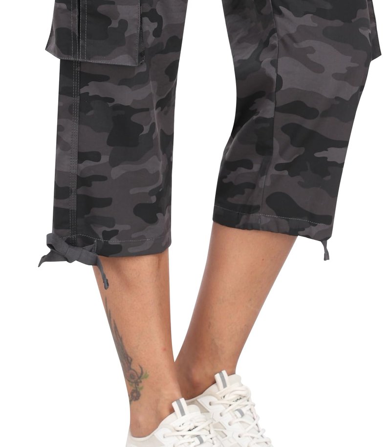 MoFiz Womens Capris with Pockets Loose Fit Casual Capri Pants Dressy Lightweight Ladies Baggy Cargo Pants for Hiking Camo Gray S