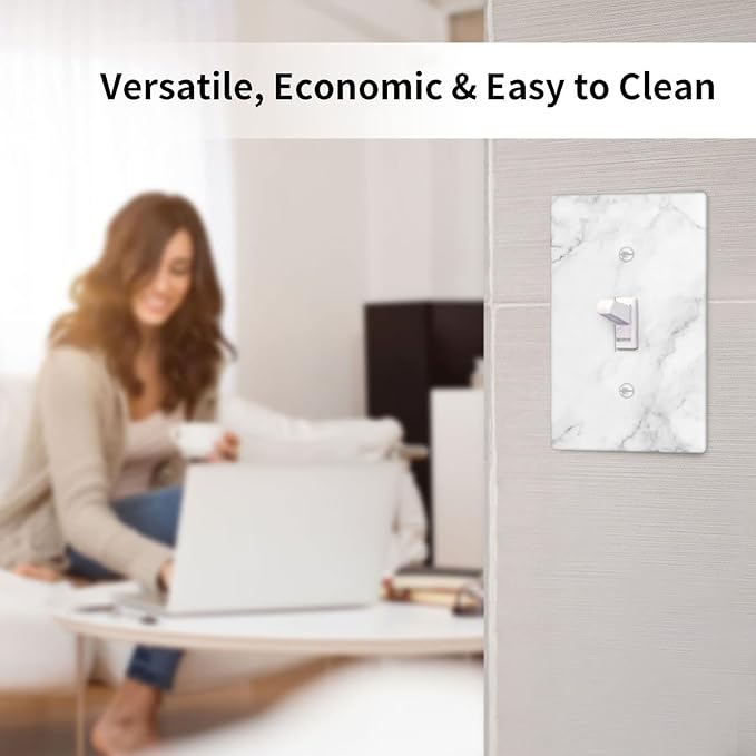 White Marble Pattern Light Switch Cover Decorative Single Toggle Wall Plate 1-Gang Art Print Faceplate for Kids Kitchen Home Room Decor 4.5" x 2.76"