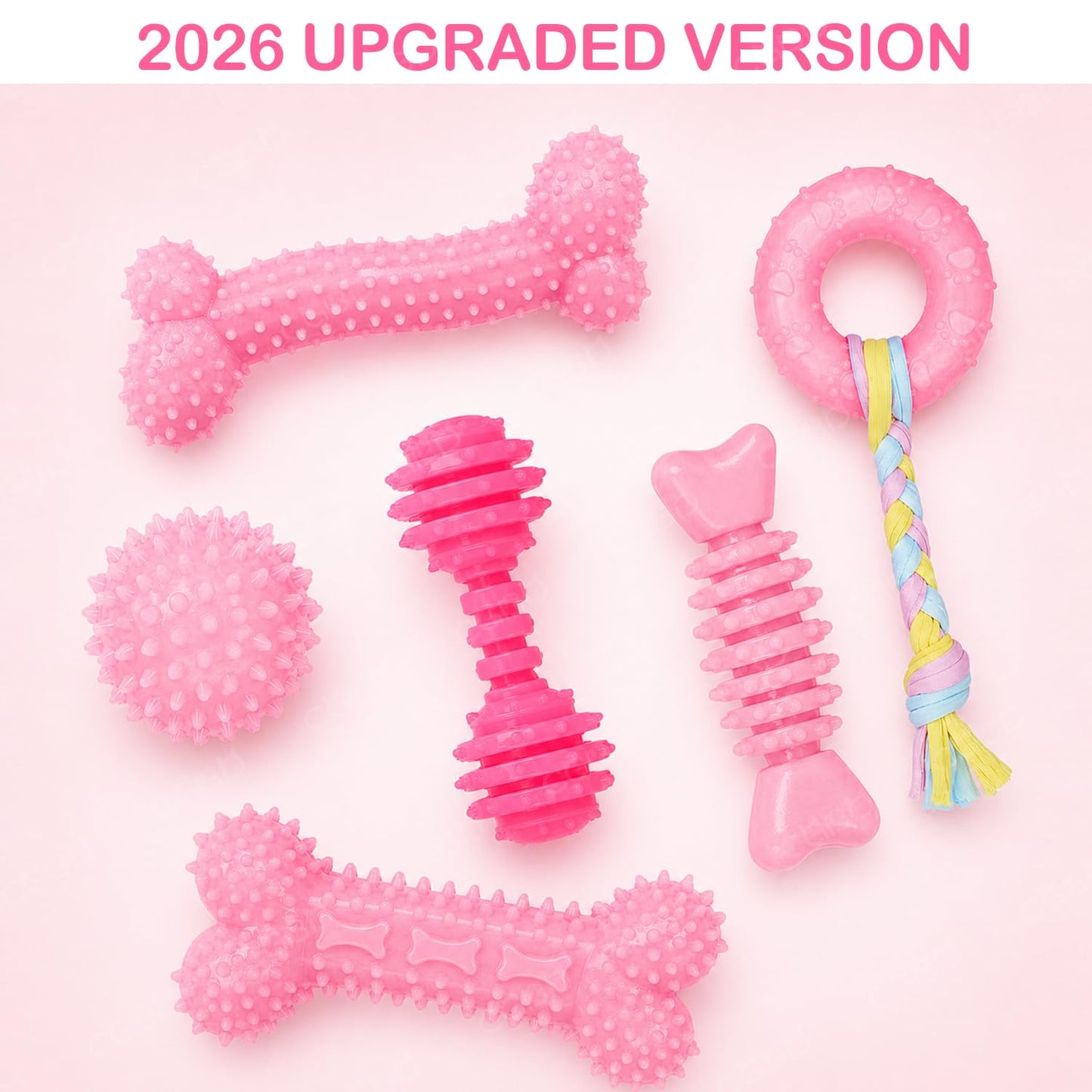 CGBD Puppy Toys, 6 Pack Dog Chew Toys for Puppy, Cute Pink Small Dog Toys, Puppy Teething Toys for Puppies, Soft Durable Interactive Chew Toy for Small Dogs