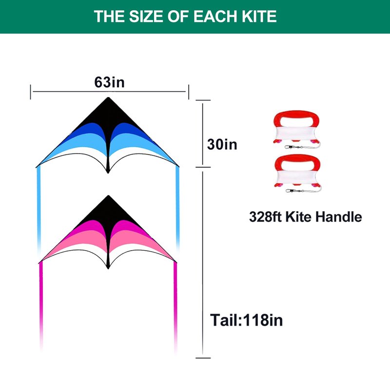 Mint's Colorful Life 2 Pack Delta Kites for Kids & Adults, Easy to Fly Large Kite Set for Beginners, Perfect Family Kites for Park and Beach Trip with 300ft String Handles (Blue&Pink)