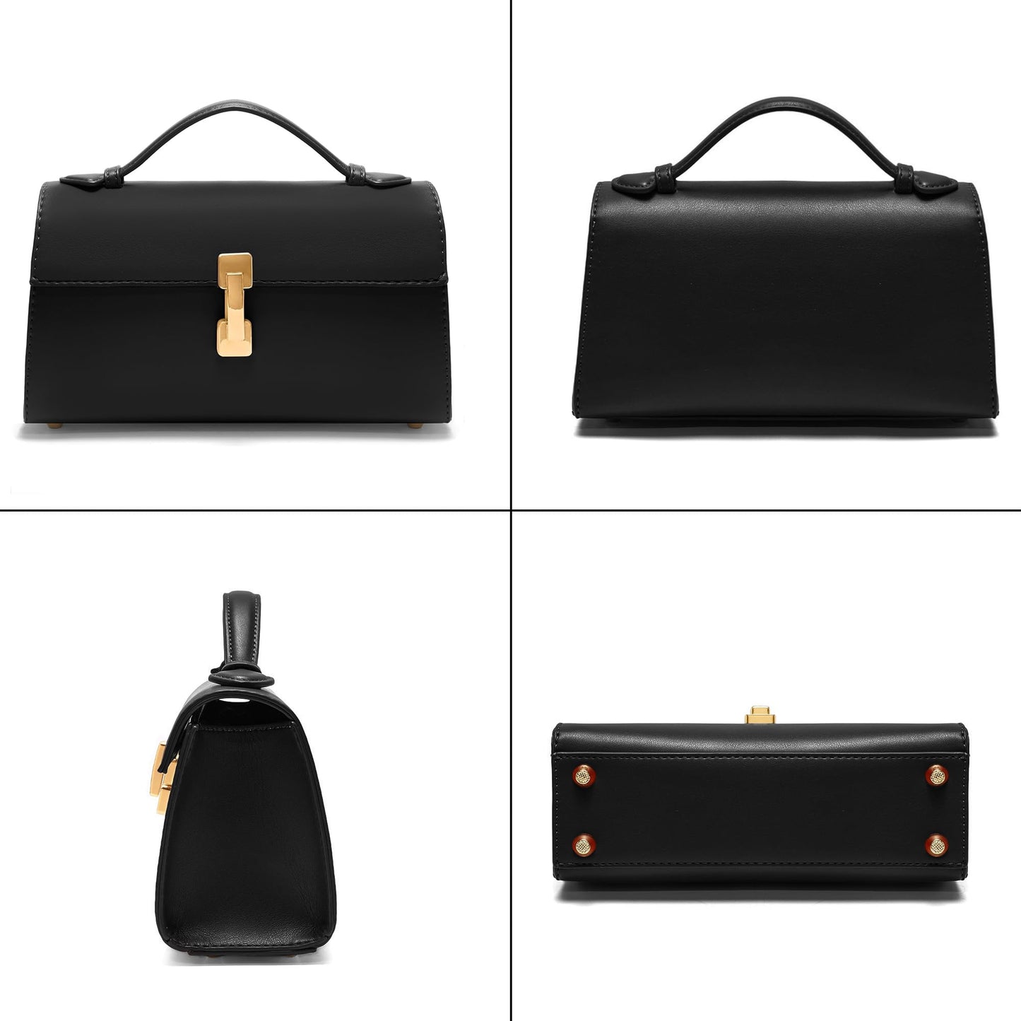 Goinsound Small Shoulder Bag for Women - Leather Top Handle Evening Bag Clutch Purses with Adjustable Strap Black