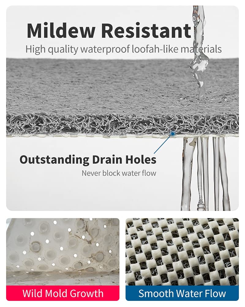 Non Slip Shower Mat, Comfortable Bath mat for Textured Surface,Quick Drying Easy Cleaning Shower Floor Mat for Wet Area,Without Suction Cups Grey 24 x 24