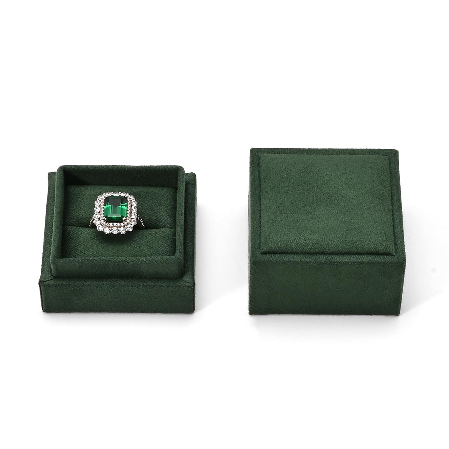 Woodten High-end Faux Leather Jewelry Gift Box with Small Ring Box Greeting Card Small Proposal Engagement Ring Box(Green)