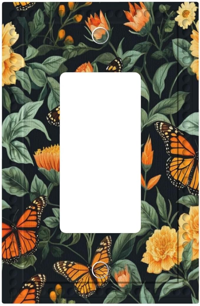 Butterflies Flower Garden Single Decora Outlet Wall Plate 1 Gang Rocker Decorative Switchplate Faceplate GFCI Light Switch Covers for Home Living Decor