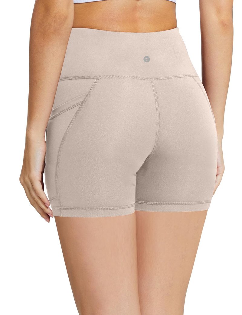 baleaf Workout Shorts Women 5" Biker Yoga Gym Spandex Running Volleyball Compression Short with Pockets Khaki XXL