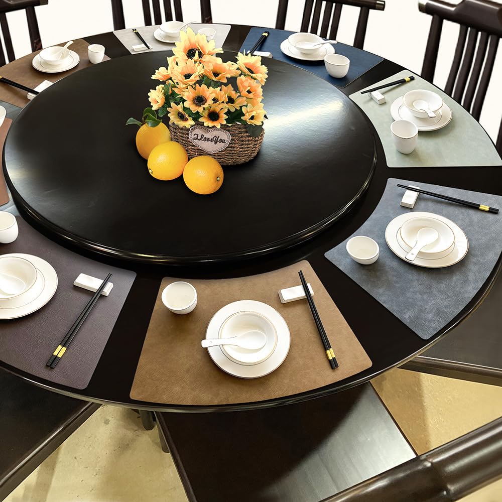 Leather Round Table Washable Placemats, Thick Faux Leather Heat Resistant Wedge Table Placemat, Waterproof Non-Slip Easy to Clean Place mat for Kitchen Coffee Dining Room Table Set of 8