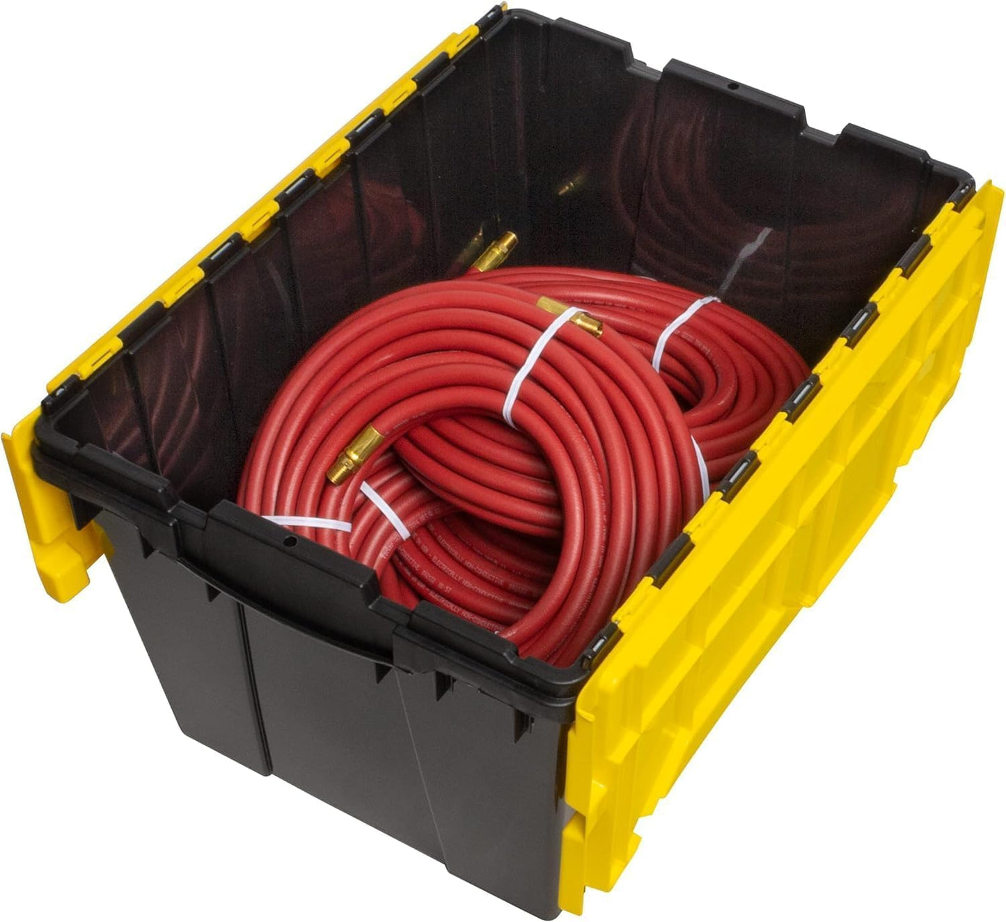 Akro-Mils KeepBox 12 Gallon Storage Container, Nesting and Stackable Plastic Storage Box with Lid Attached, Organizer Tote for Garages, Closets, and Moving, 21-1/2" x 15" x 12-1/2", Black/Yellow