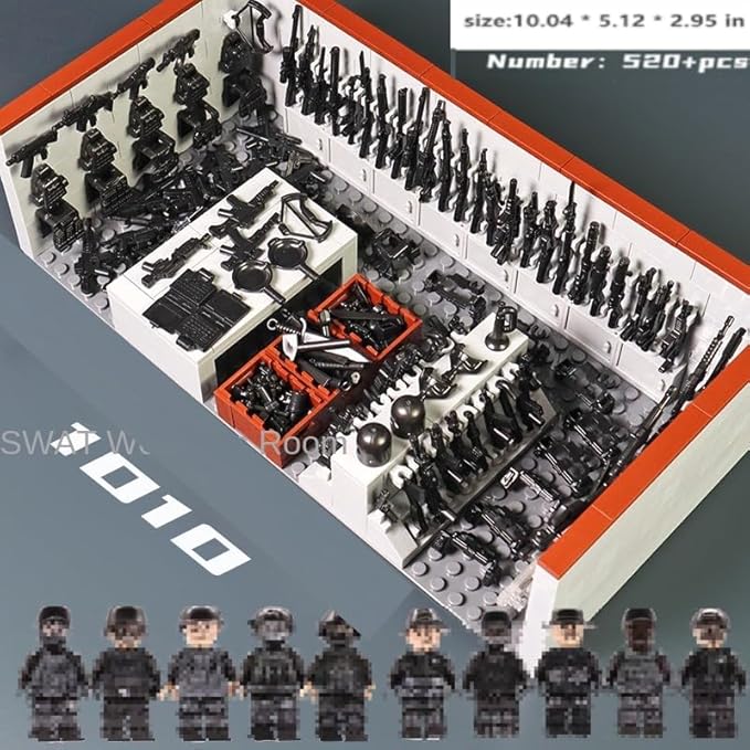 ELEFOCUS WW2 Military Base Building Blocks Set – 520 PCS Army Weapons Pack with SWAT Gear Miniguns Custom Guns and 10 Soldier Figures – Kids Army Playset Compatible with Major Brands