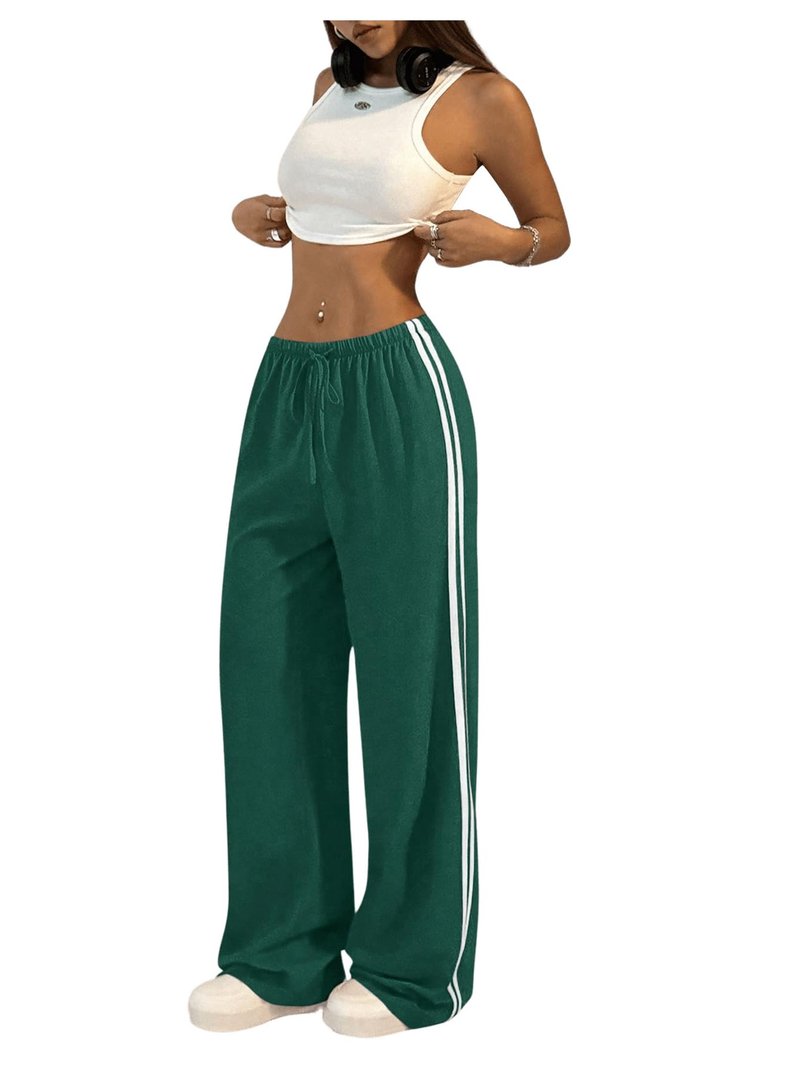 SHENHE Women's Wide Leg Loose Sweatpants Low Rise Y2k Drawstring Workout Sports Pants Dark Green Medium