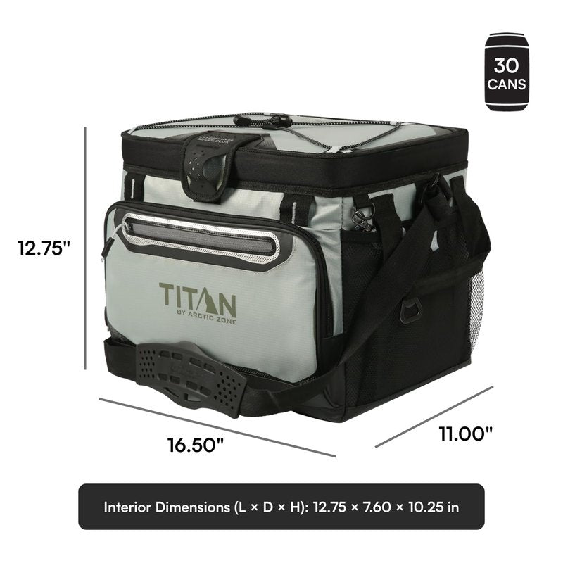 Titan by Arctic Zone Zipperless Soft Sided Cooler with HardBody Liner and SmartShelf, Insulated Bag with Shoulder Strap and Bottle Opener for Beach, Picnic, and Travel, 30 Can Capacity, Seagrass