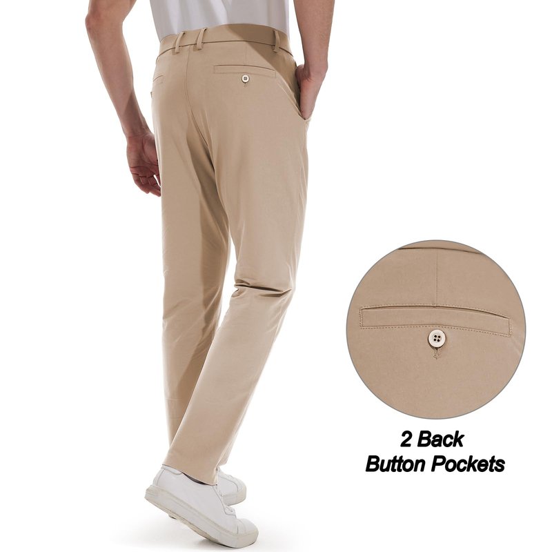 Hiwise Men's Golf Pants Stretch Dress Pants 30"/32"/34" Comfy Lightweight Casual Trousers Quick Dry Travel Pants with Pockets(Khaki, 30WX32L)