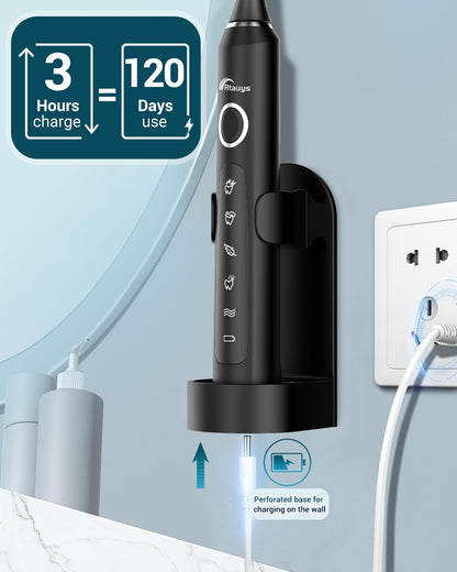 Rtauys M5 Sonic Electric Toothbrush for Adults and Kids - Rechargeable Electric Toothbrush Kids Ages 12+ and Adults with 8 Brush Heads & Travel Case, 120 Days Battery Life - Pink