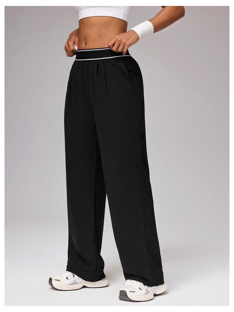 MakeMeChic Women's Workout Track Pants Wide Leg Athletic Gym Pants Active Wear Black Medium