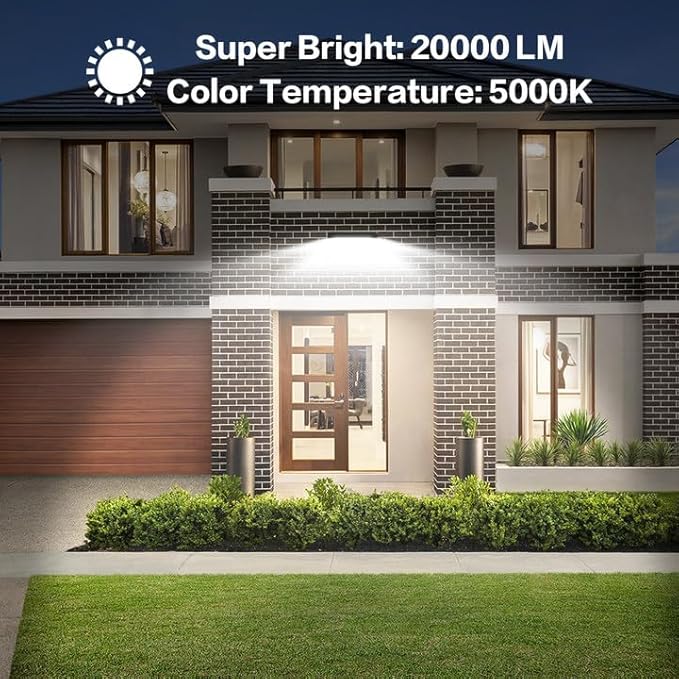 MORSEN 200W Flood Light Outdoor Plug in - 20000LM 5000K LED Flood Light, IP66 Waterproof, UL Listed Daylight Security Lights for Garden, Yard, Garage, Stadium, 2 Pack