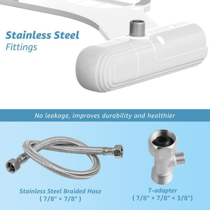 Huttdmel Ultra-Slim Bidet Attachment for Toilet, Non-Electric Dual Nozzle (Rear & Feminine Wash), Adjustable Fresh Cold Water Pressure, Stainless Steel Inlet, Easy to Install(Blue & White)