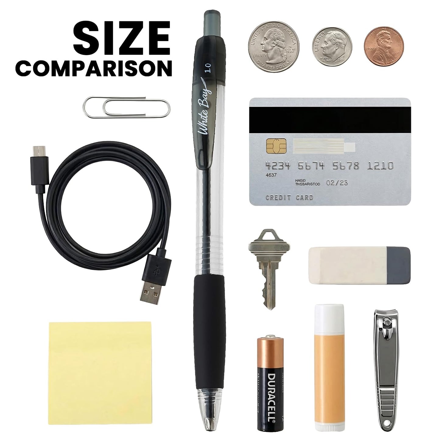 White Bay Retractable Ballpoint Pens Black Ink, Medium Point (1mm), 18-Pack, Refillable, Easy Grip