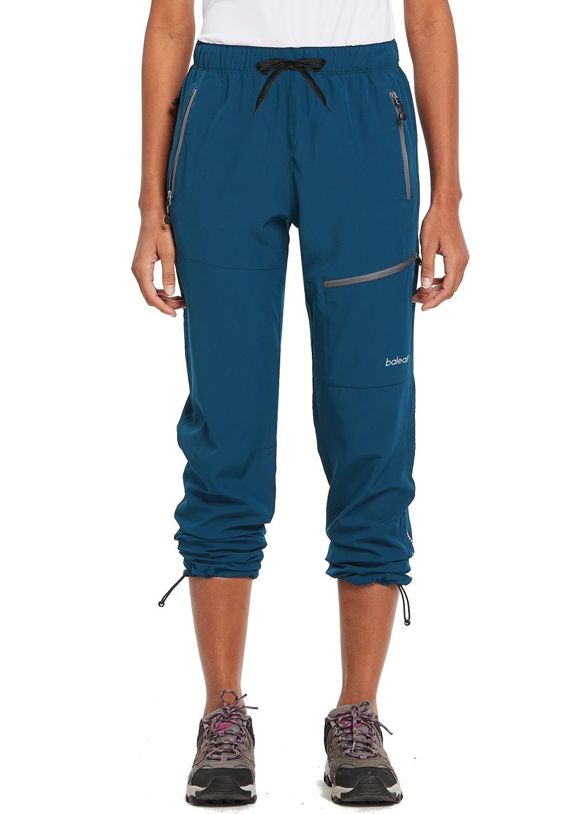 BALEAF Women's Hiking Pants Quick Dry Water Resistant Lightweight Joggers Pant for All Seasons Elastic Waist Navy Blue Size S, Capri