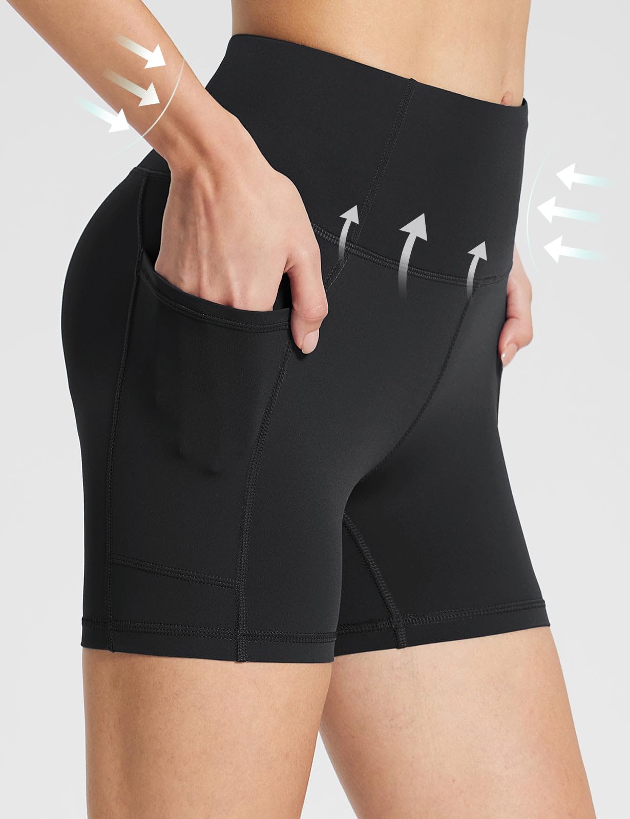 baleaf Womens Spandex Shorts 5" High Waisted Biker Workout Lycra Compression Shorts with Pockets Black XXL