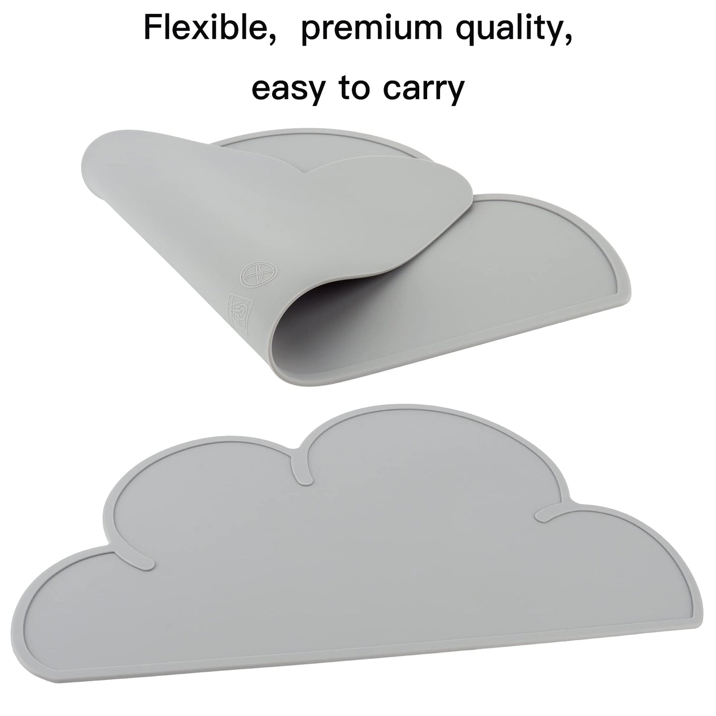 DesignSter Pet Food Mats–Dog Cat Feeding Mat Top Grade Cloud Silicone Pad Anti-Slip Waterproof Anti-Slip Bowl Placemat (Gray)