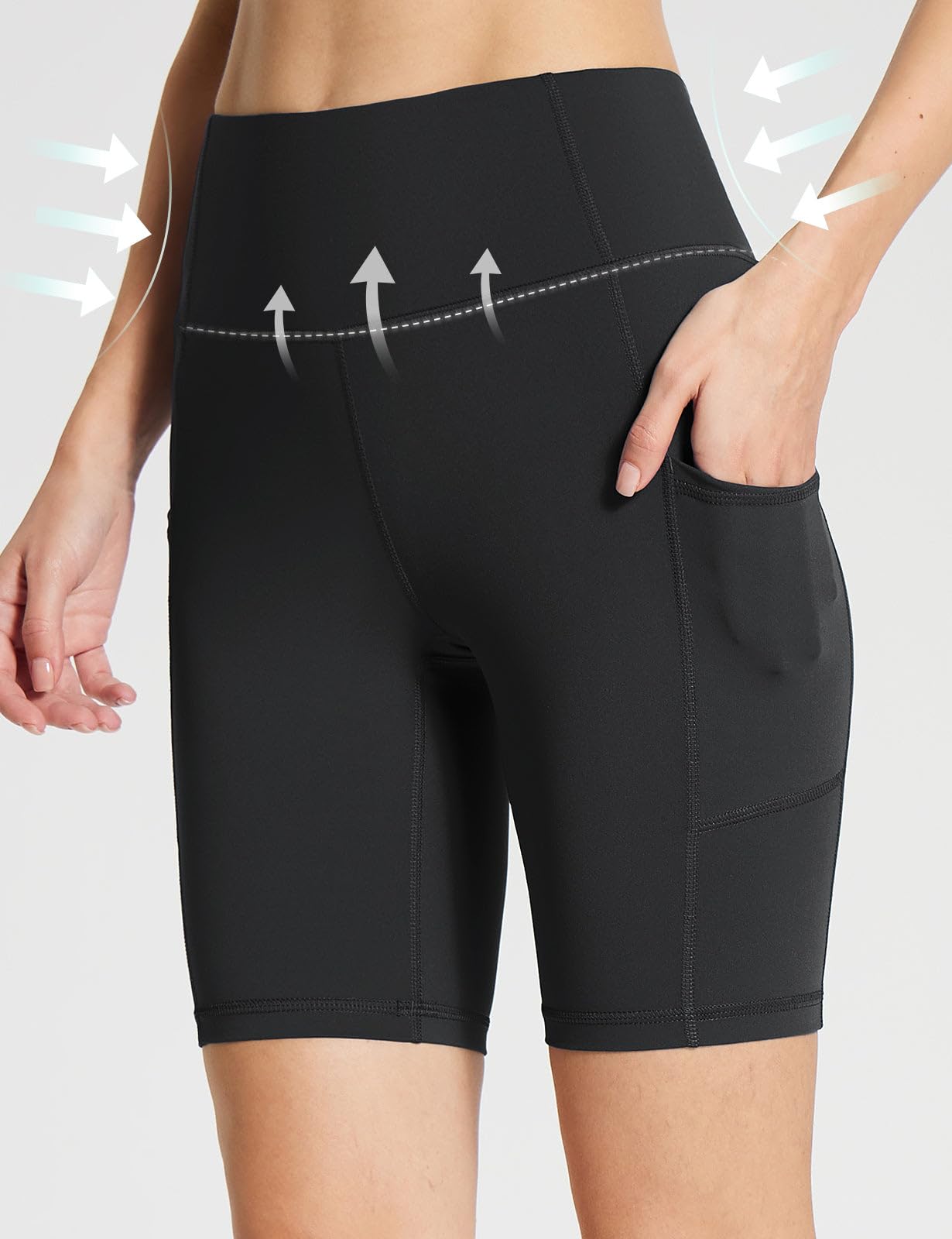 baleaf Womens Spandex Shorts 5" High Waisted Biker Workout Lycra Compression Shorts with Pockets Black XXXL