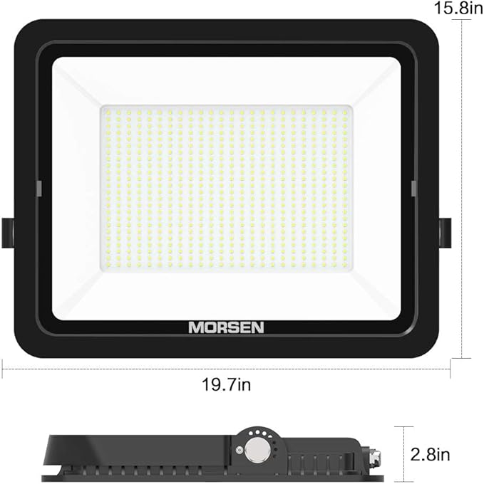 MORSEN 500W Flood Light Outdoor Plug in - 50000LM 5000K LED Flood Light, IP66 Waterproof, UL Listed Daylight Security Lights for Garden, Yard, Garage, Stadium, 2 Pack
