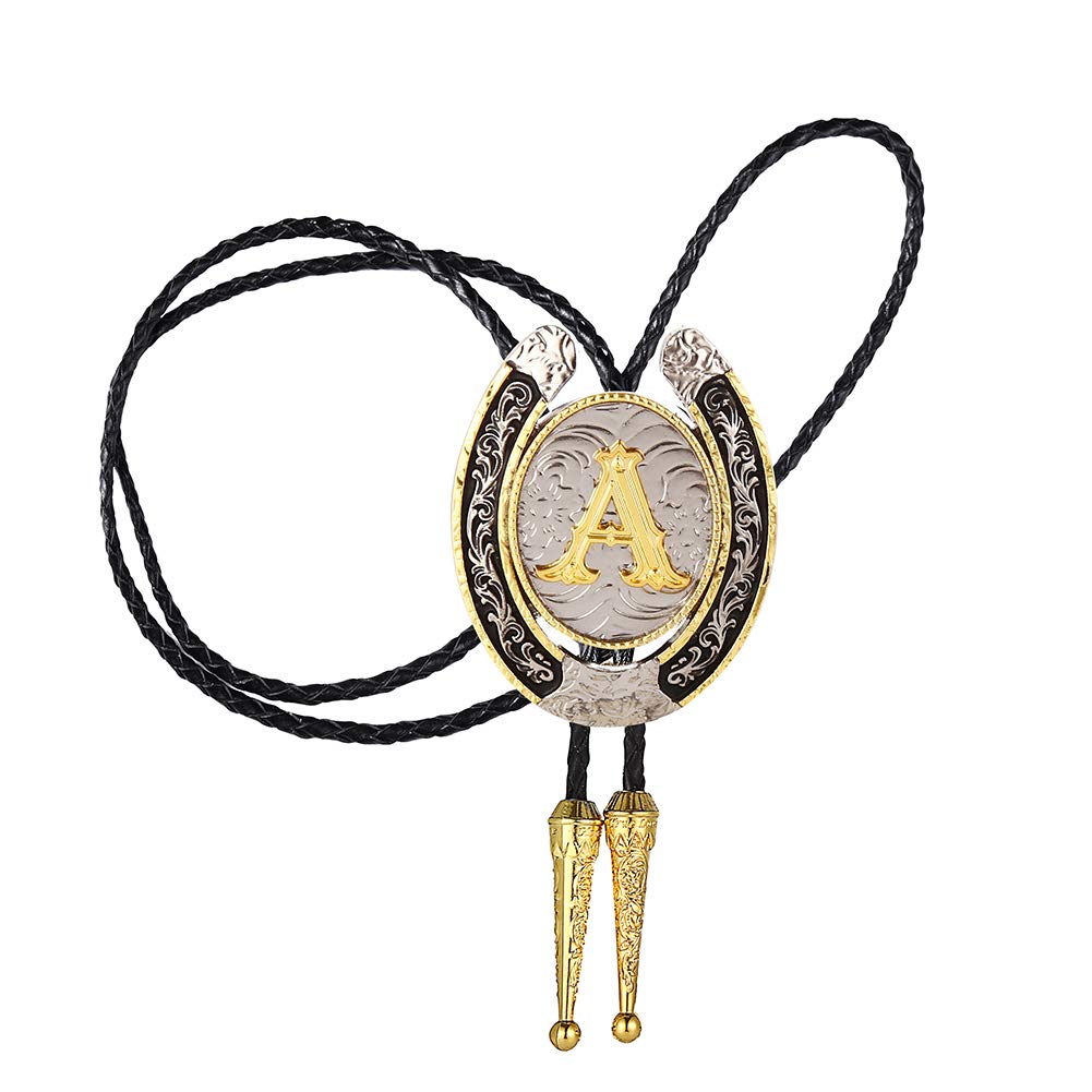 HUABOLA CALYN Bolo Tie for Men- Golden Initial Letter ABCDMJR to Z Western Cowboy Bolo Tie for Women (A)