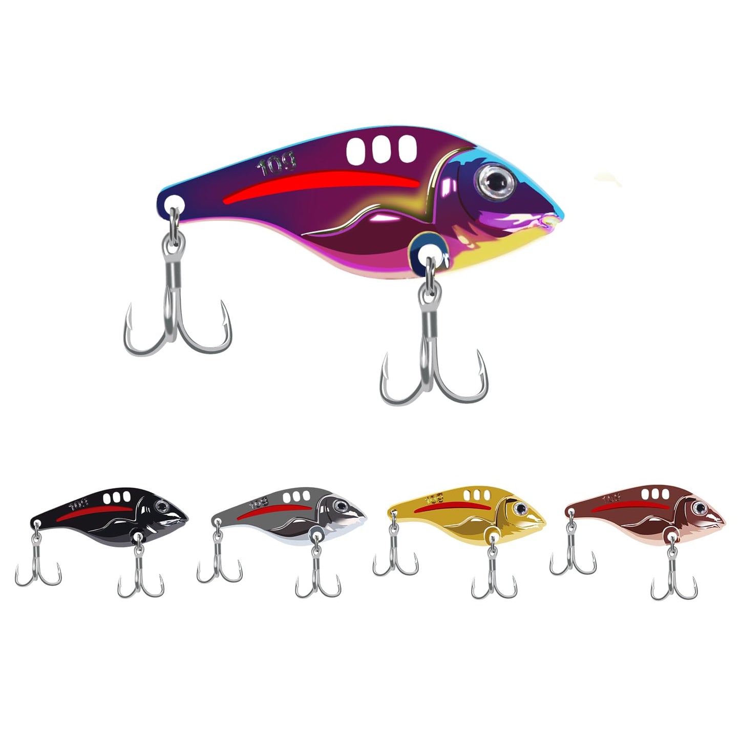 CWSDXM VIB Metal Lures Zinc Alloy Fishing Blade Spinner Bait with Treble Hooks Fishing Spoons Lures Pack of 5