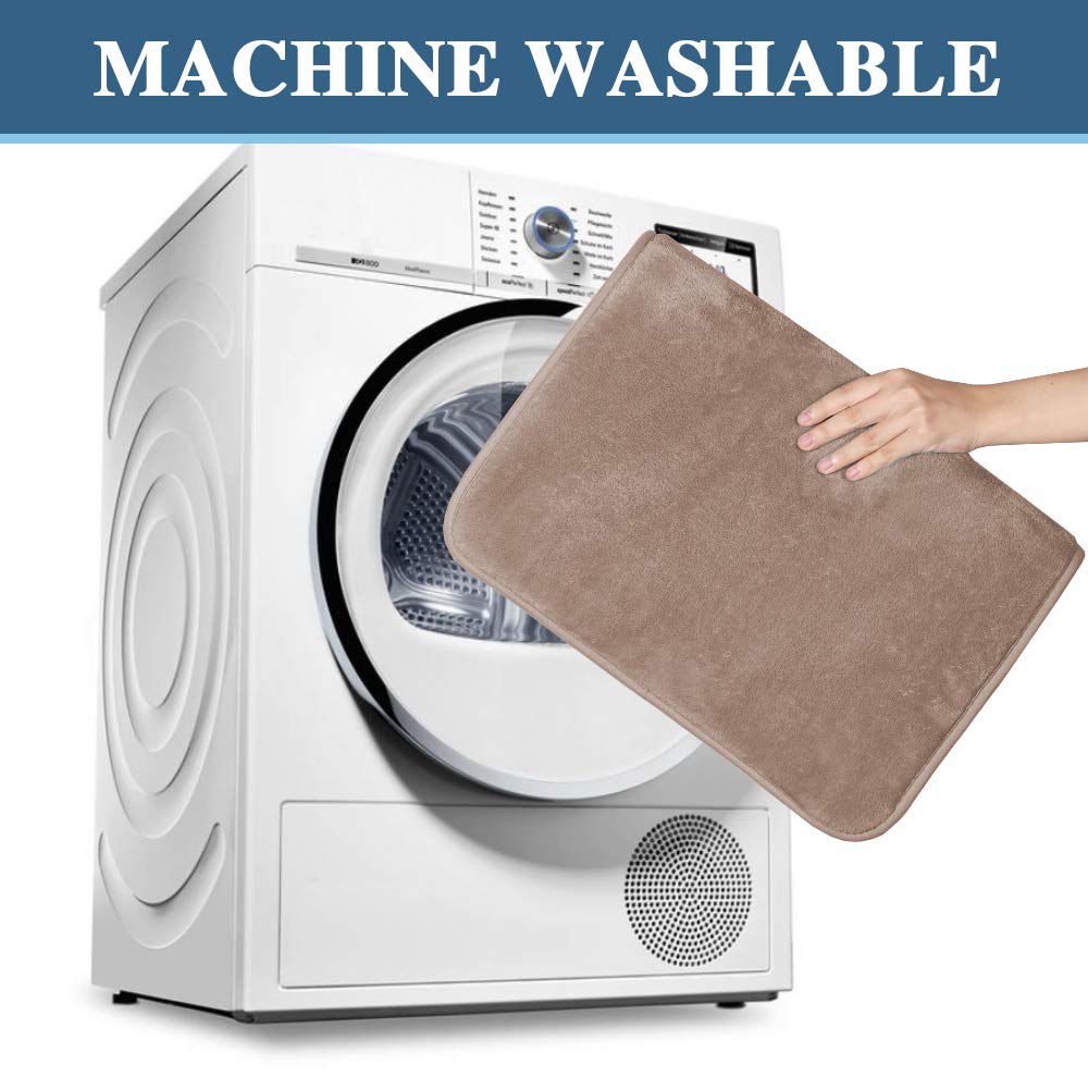 H.VERSAILTEX Bath Mat Memory Foam Bathroom Rug Flannel Velvety Luxury Extra Soft and Absorbent Non Slip Rugs for Bathroom/Bedroom Washable (Curved Set 20"x 32" Plus 20"x 20"U, Taupe)