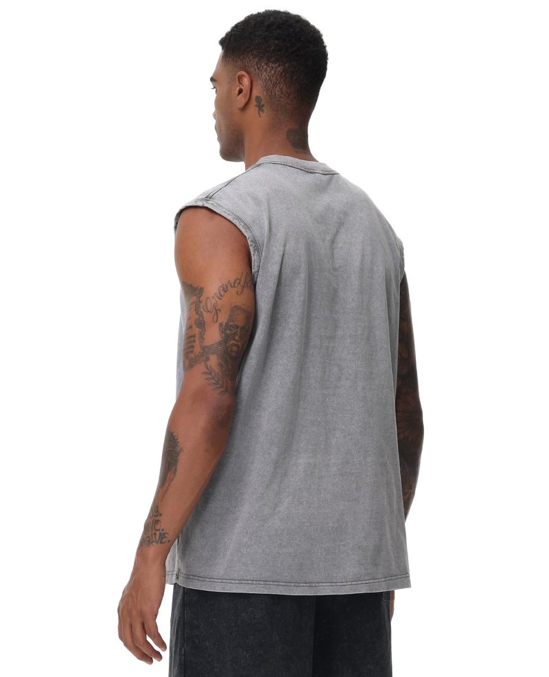 3 Pack Mens Workout Tank Tops Sleeveless Tee Shirts Men Muscle Shirt Gym Acid Wash T Shirts Running Beach Loose Fit Tee(PKGYBK,2XL)