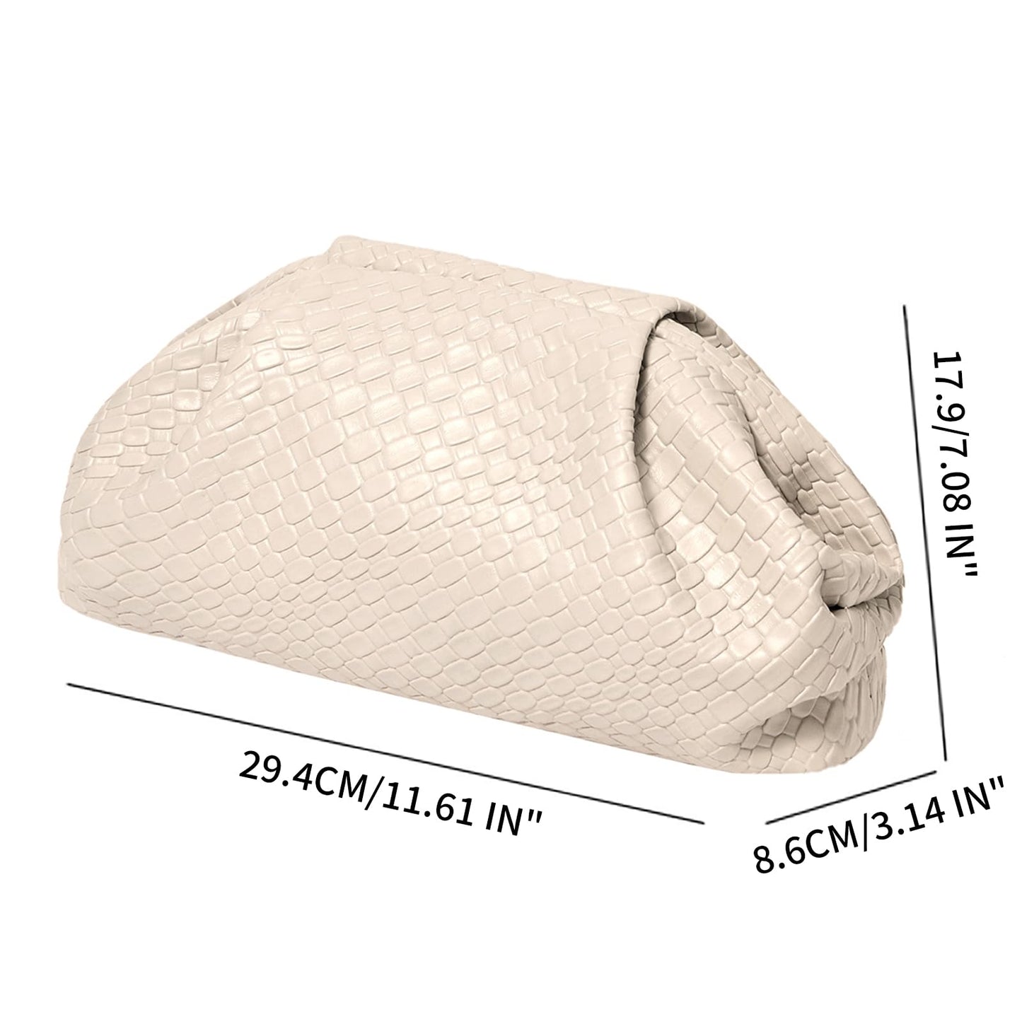 PHILOMENA Women's Woven Evening Bag Vegan Leather Clutch Purse Dumpling Ruched Bag Party Wedding Elegant Handbags (Beige)