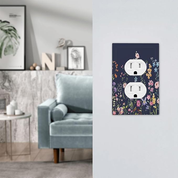 Rustic Wild Floral Darkground Vintage Watercolor Flower 1 Gang Outlet Plate Decorative Single Duplex Wall Plate Covers Electrical Receptacle Light Switch Cover Art Faceplate Switchplate