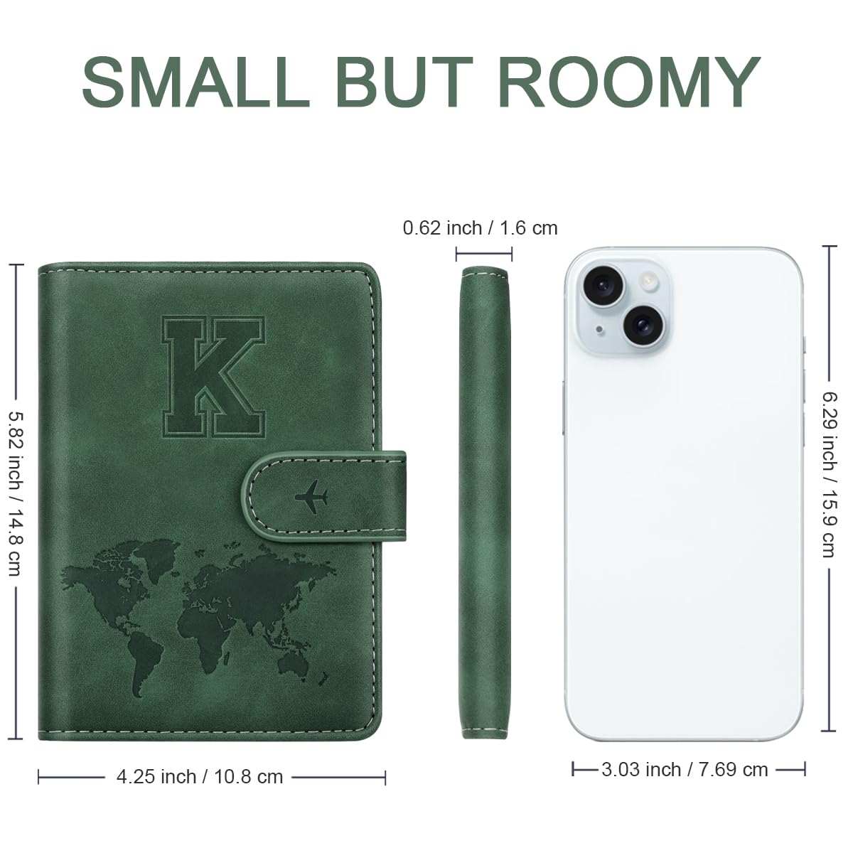 Personalized K Passport Holder Cover Initial Letter Travel Wallet RFID Blocking Passport Cover Credit Card Holder Case Passport Book Holders for Women and Men, Pine Green-K
