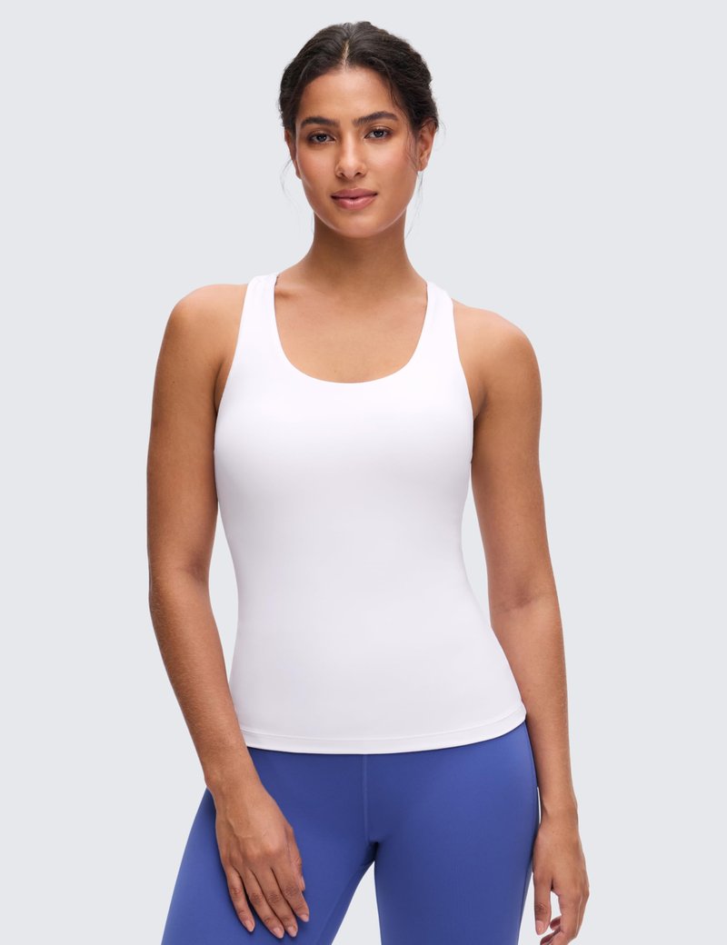 CRZ YOGA Butterluxe Workout Racerback Tank Tops for Women - Padded Athletic Spandex Yoga Shirts with Built in Bra White X-Large
