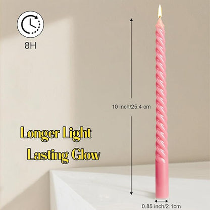 Tobeape Pink Twisted Taper Candles Set of 12, 10 Inch Tall Unscented Dripless, Smokeless Spiral Tapered Candlestick for Wedding Home Décor Dinner Birthday Party Valentine's Day - 8 Hour Long Burning