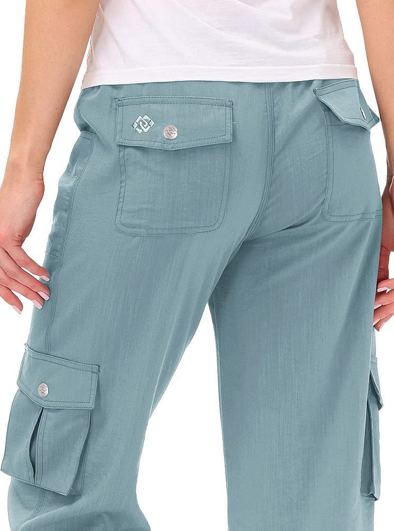 MoFiz Womens Capris with Pockets Loose Fit Casual Capri Pants Dressy Lightweight Ladies Baggy Cargo Pants for Hiking Grey Blue 4XL