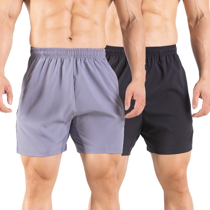 Gaglg Men's 5" Running Shorts 2 Pack Quick Dry Athletic Workout Gym Shorts with Zipper Pockets Black/Gray,XX-Large