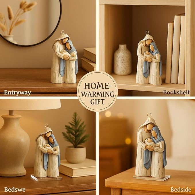 2-Pack Holy Family Nativity Hanging Ornament – Hand-Painted Resin Christmas Decoration, Religious Gift Keepsake for Xmas Tree, Wreath & Mantel – Mary, Joseph & Baby Jesus Figurine (Twin Holy Family)