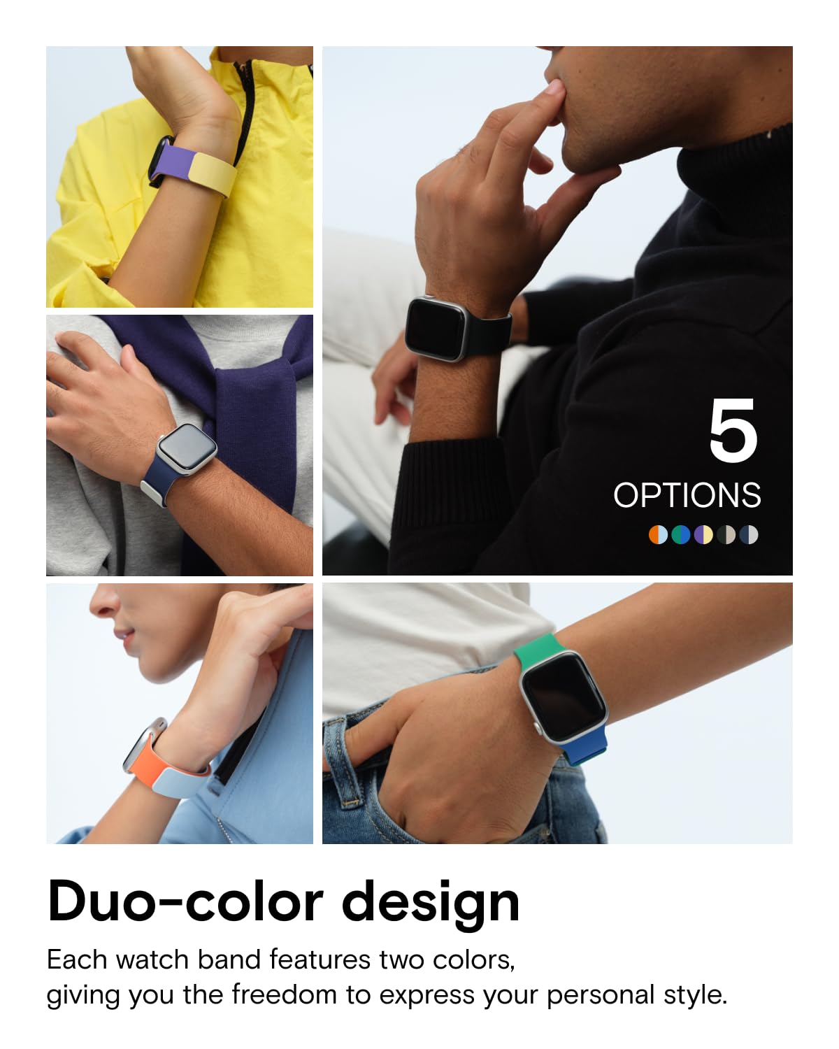 MOFT Snap Duo Watch Bands Compatible with Apple Watch,Quick Magnetic Wear,Duo-Color&Soft Silicone,iWatch Bands for Ultra 3/2/1,Series 11/10/9/8/7/SE/6/5/4/3/2/1, 42/44/45/46/49mm,Vast Black x Stardust