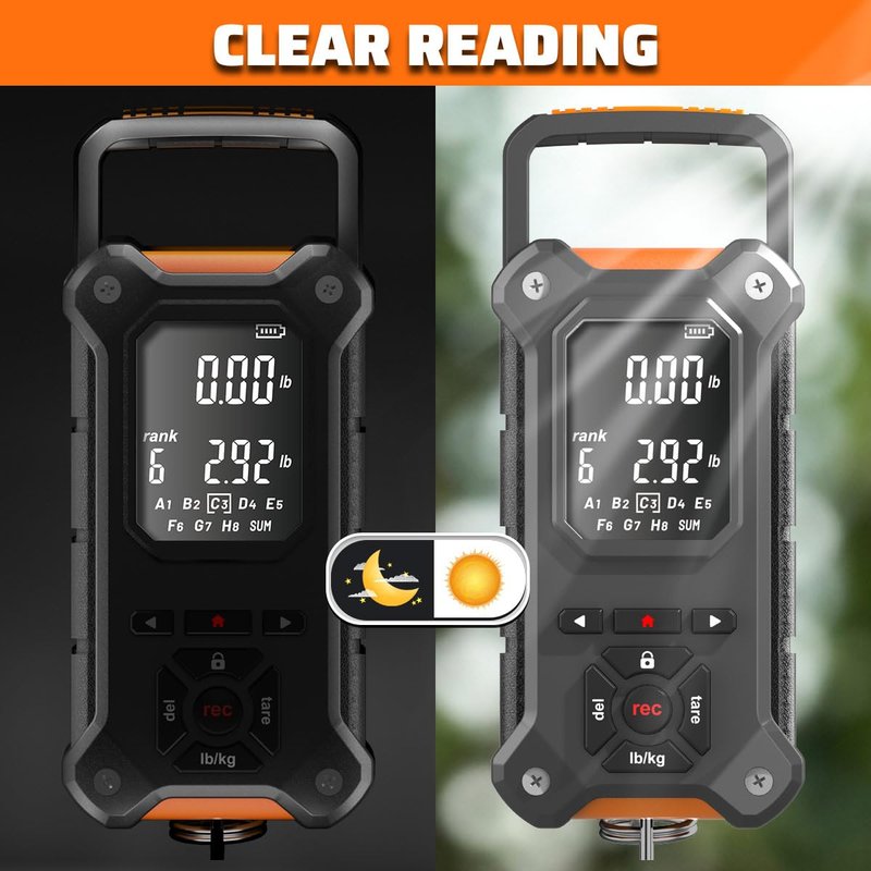 SNAIL TRAIL 8 Storage Bins Digital Fishing Scale & Lip Gripper with Auto-Rank, Large & High Contrast Backlit LCD Display, Multi-Mode(LB, LB-OZ, KG), 50 lbs Tournament Bass Fish Weigher, Gift for Men
