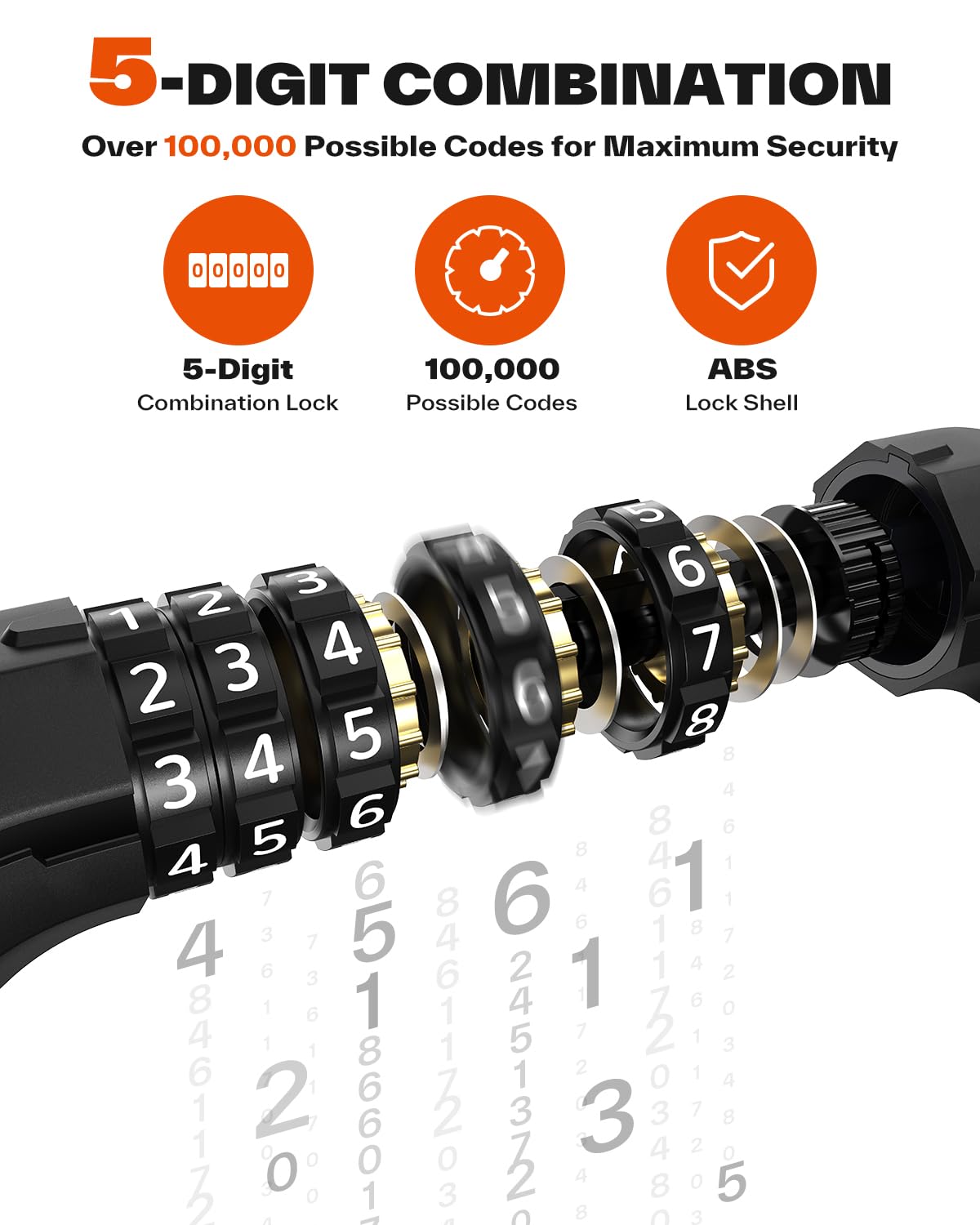 Sportneer Bike Chain Lock: 5-Digit Resettable Combination Heavy Duty Anti-Theft Square Link 3.2ft Bicycle Lock for Bike, Motorcycle, Scooter, Door & Gate - 6mm Thick, Easy to Use