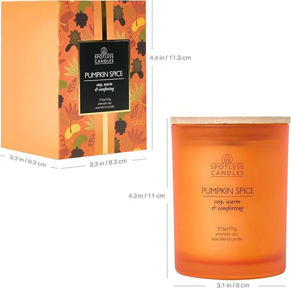 Pumpkin Spice Candle - 275g/9.7 oz Pumpkin Candle in Orange Frosted Glass Jar with Wooden Lid and Wooden Crackling Wick in Luxurious Gift Box - Cosy, Warm and Comforting