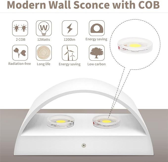 Lightess Modern LED Wall Sconce Light Dimmable 12W Up Down Wall Light for Bedroom Living Room, Warm White