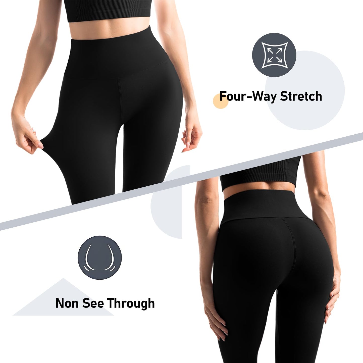 Leafigure 2 Packs Leggings with Pockets for Women, High Waisted Tummy Control Workout Leggings for Gym Black/Purple SM