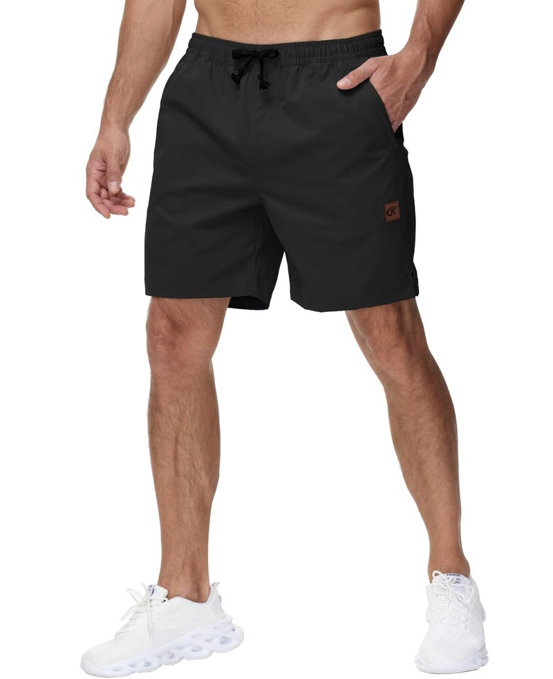 Yundobop Men's Casual 7 Inch Shorts Twill Drawstring Summer Beach Stretch Golf Shorts with Zipper Pockets Black 38